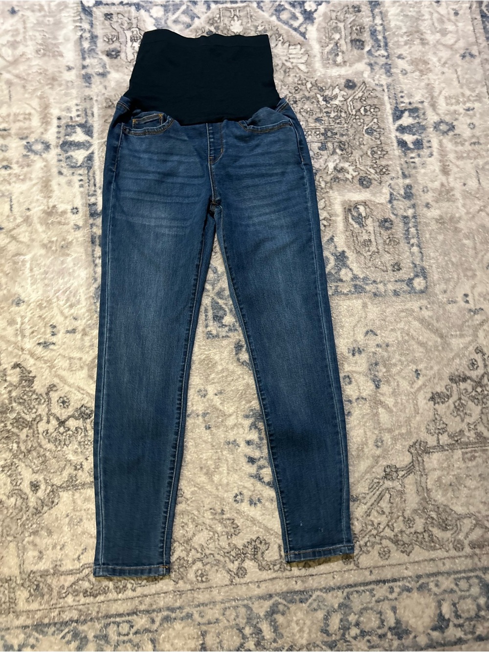 Indigo Poppy Maternity Skinny Jeans with Black Stretch Panel - Dark Blue